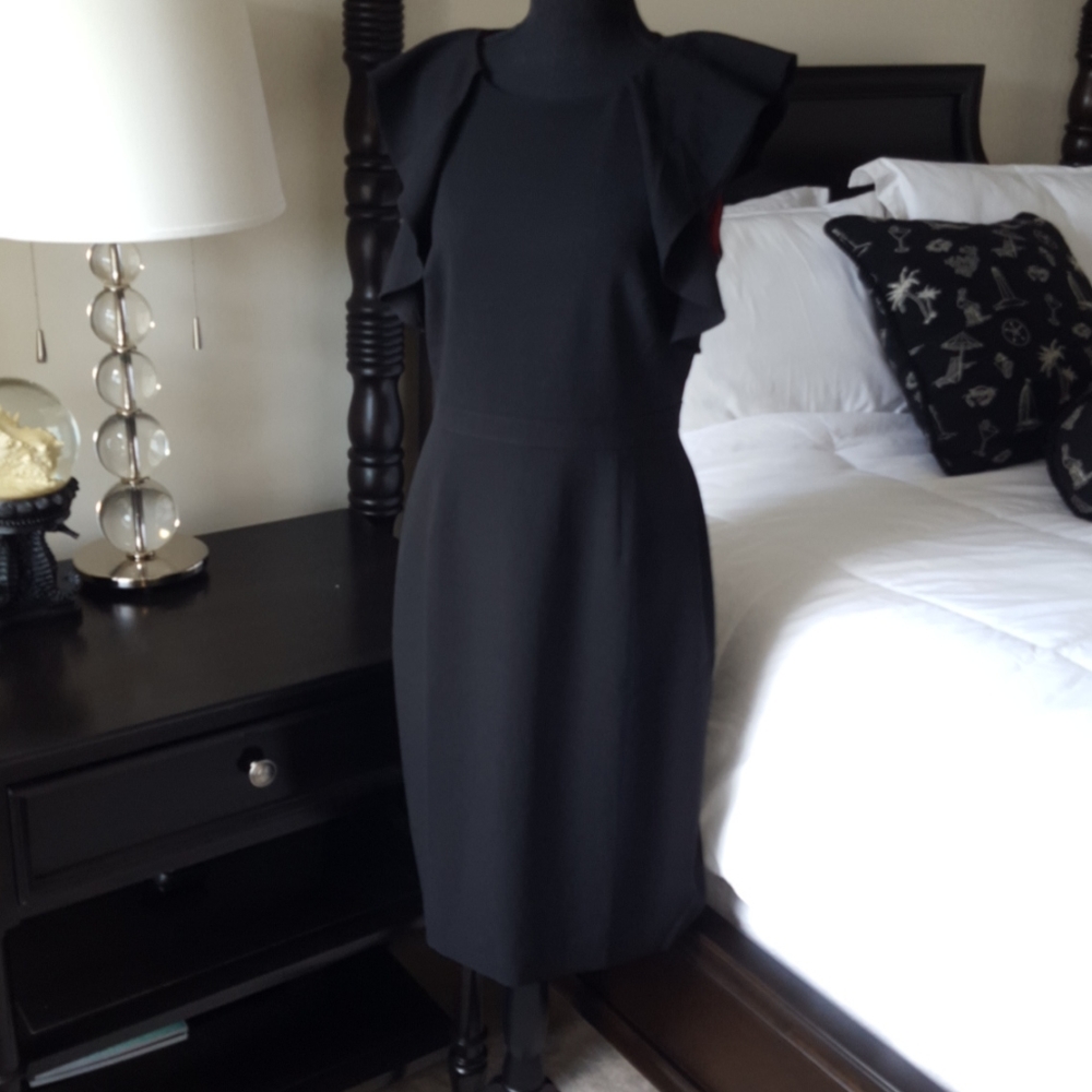 Tahari ASL Black Ruffled Sheath Dress